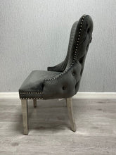 Load image into Gallery viewer, Giselle Dark Grey &amp; Chrome Velvet Ring Knocker Dining Chair