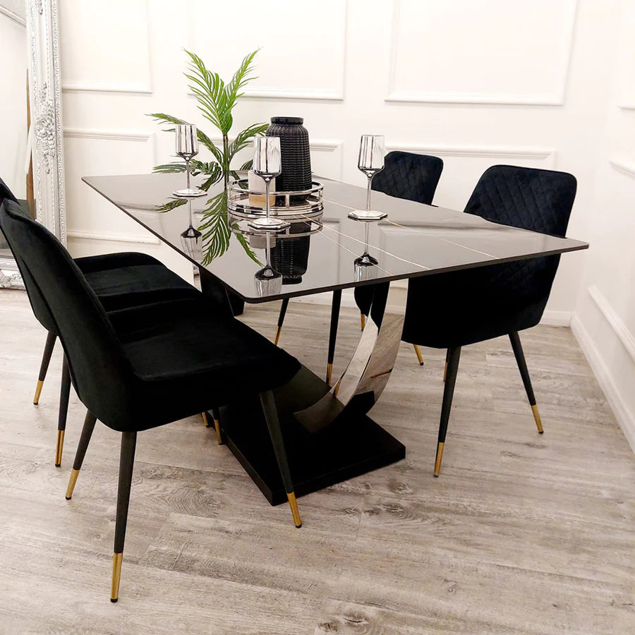 Jupiter 1.6 Chrome Dining Table with Black Sintered Stone Top