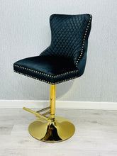 Load image into Gallery viewer, Giselle Black &amp; Gold Velvet Ring Knocker Bar Stool