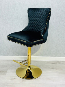 Giselle Black & Gold Velvet Ring Knocker Bar Stool