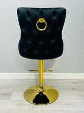 Load image into Gallery viewer, Giselle Black &amp; Gold Velvet Ring Knocker Bar Stool