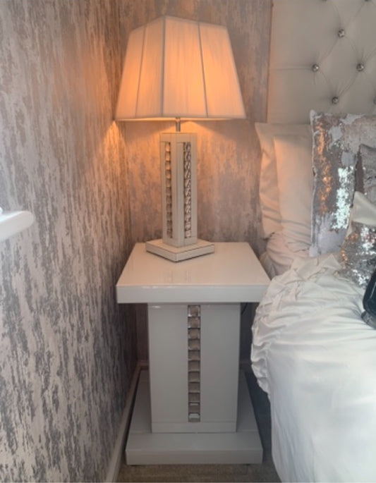 White Gloss Crystal Side Lamp Table