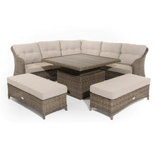 Load image into Gallery viewer, Kensington Brown Rattan Corner Sofa Garden Set With Rising Coffee To Dining Table