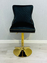 Load image into Gallery viewer, Giselle Black &amp; Gold Velvet Ring Knocker Bar Stool