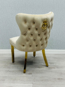Valentina Cream & Gold Velvet Ring Knocker Dining Chair