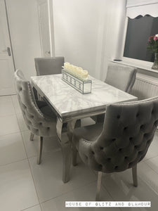Bentley Light Grey Velvet Studded Back Chrome Leg Dining Chair