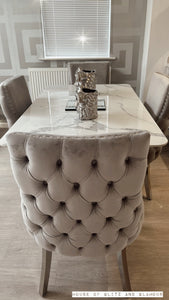 Bentley Light Grey Velvet Studded Back Chrome Leg Dining Chair
