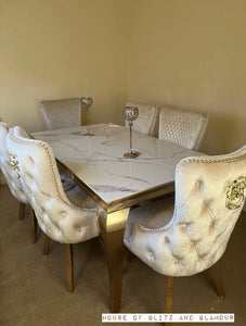 Louis Ice White And Grey Dining Table With Gold Legs And Sintered Top 1m 1.3m 1.4m 1.6m 1.8m