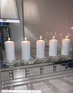 Silver Mirror Crystal 5 Piece Candle Holder