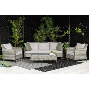 Camden 3 Seater Sofa with 2 Armchairs and Coffee Table in Grey Rattan