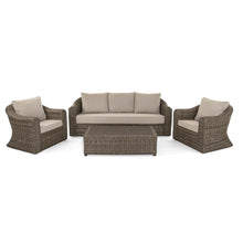 Load image into Gallery viewer, Soho 3 Seater Sofa with 2 Armchairs and Coffee Table in Brown Rattan