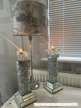 Load image into Gallery viewer, 2 x Crushed Diamond Crystal Mirror &amp; Glass Candle Holder