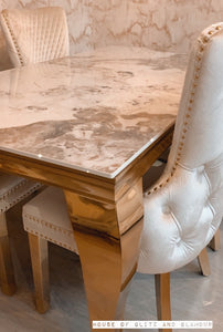 Louis Cream Dining Table With Gold Legs And Pandora Marble Top