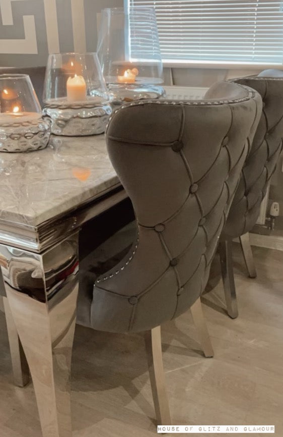 Camilla Dark Grey French Plush Tufted Winged Velvet Dining Chair