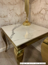 Load image into Gallery viewer, Louis Ice White And Grey Side Table With Gold Legs And Sintered Top 60cm x 60cm
