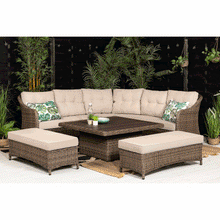 Load image into Gallery viewer, Kensington Brown Rattan Corner Sofa Garden Set With Rising Coffee To Dining Table