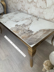 Louis Cream Coffee Table With Gold Legs And Pandora Sintered Top (130cm x 70cm)