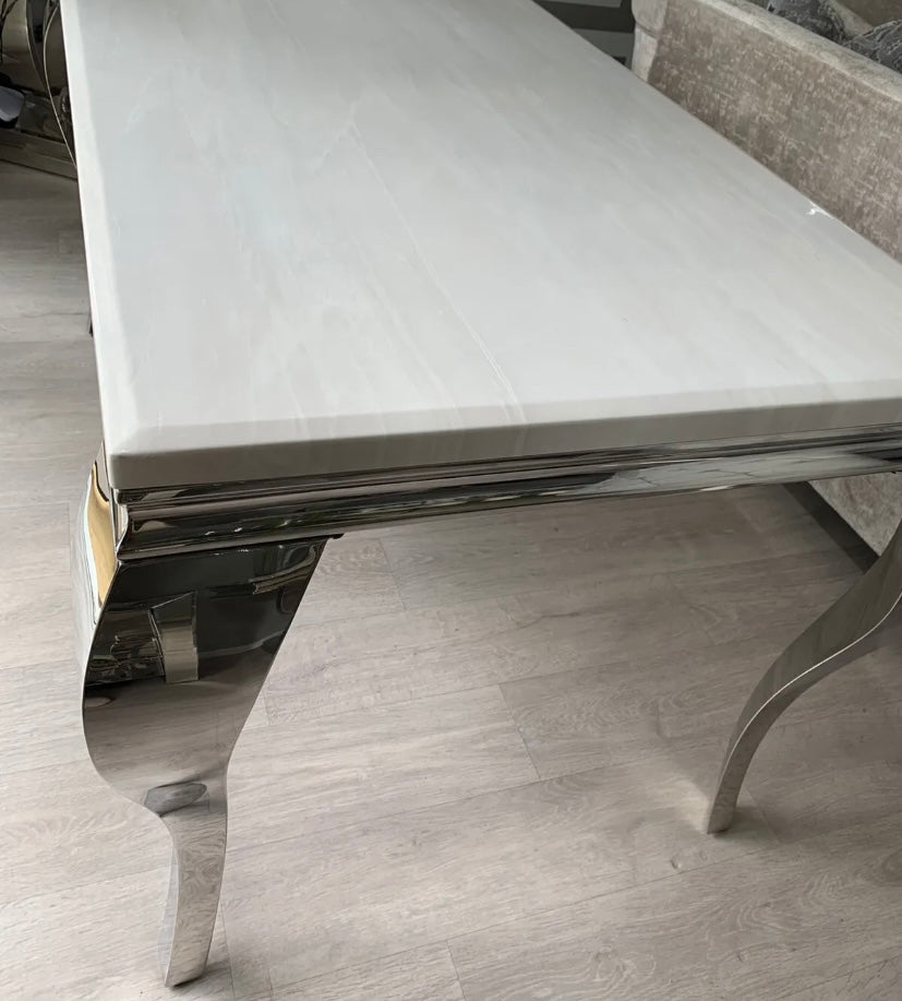 Louis Cream Marble & Chrome / Stainless Steel Dining Table