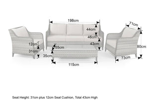 Camden 3 Seater Sofa with 2 Armchairs and Coffee Table in Brown Rattan