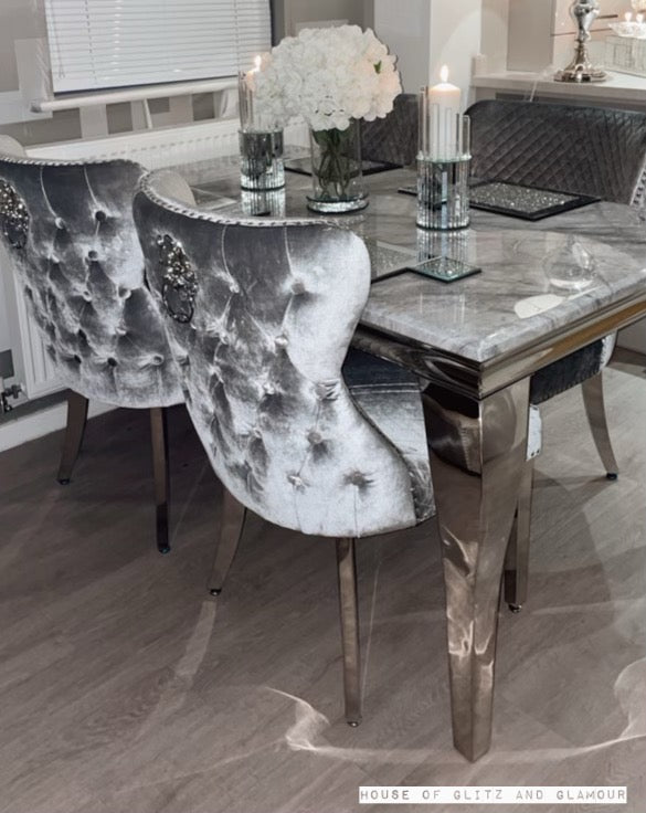 1.5m Louis Grey Marble & Stainless Steel Dining Table