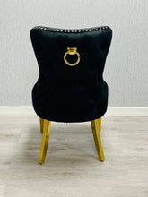 Load image into Gallery viewer, Giselle Black &amp; Gold Velvet Ring Knocker Dining Chair