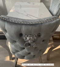 Load image into Gallery viewer, Giselle Grey Silver Lion Knocker Dining Chair