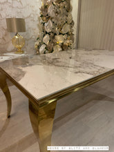 Load image into Gallery viewer, Louis Cream Dining Table With Gold Legs And Pandora Marble Top