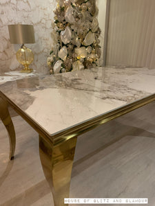 Louis Cream Dining Table With Gold Legs And Pandora Marble Top