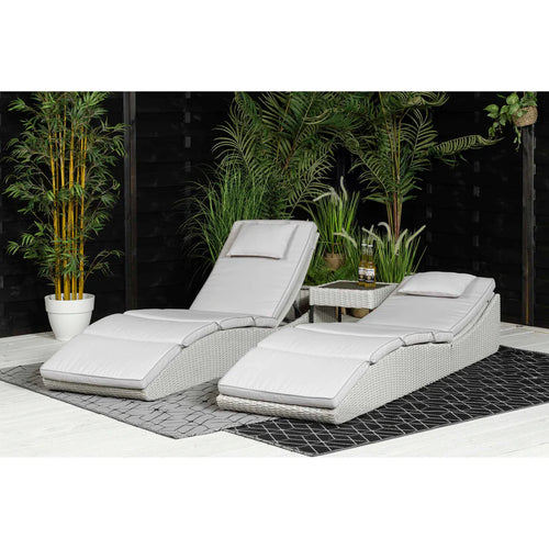 Kensington Set of 2 Sun Loungers with Side Table in Grey Rattan