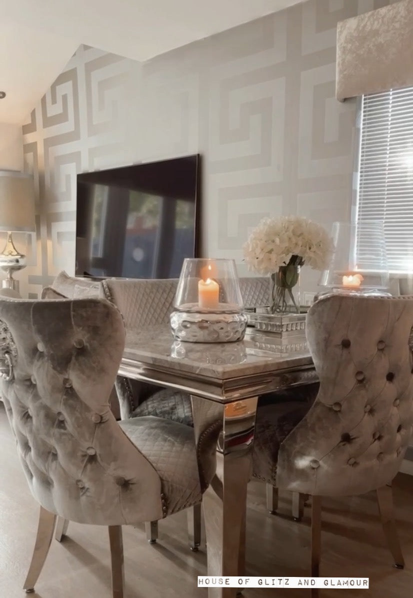 1.5m Louis Grey Marble & Stainless Steel Dining Table
