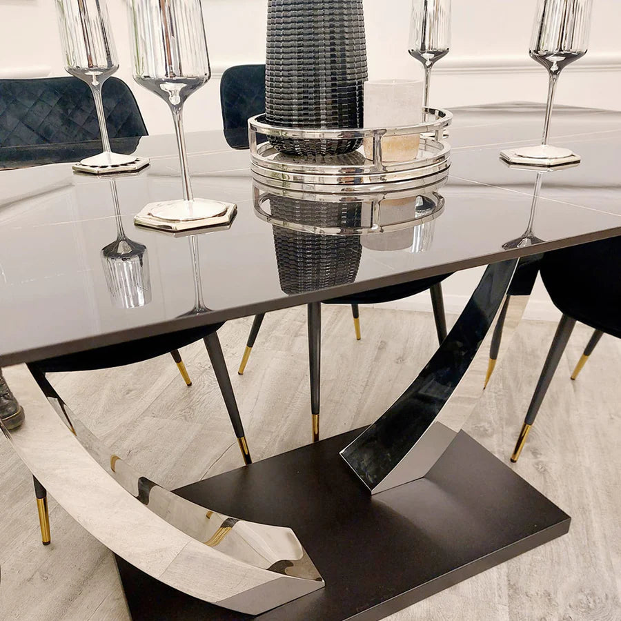 Jupiter 1.6 Chrome Dining Table with Black Sintered Stone Top
