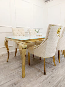 Chelsea Cream With Gold Legs Quilted French Velvet Lion Head Knocker Back Dining Chair