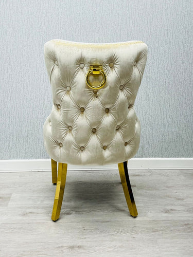 Giselle Cream Gold Velvet Ring Knocker Dining Chair