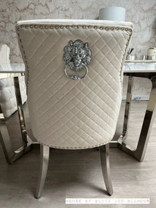 Chelsea Ivory With Chrome Legs Quilted French Velvet Lion Head Knocker Back Dining Chair