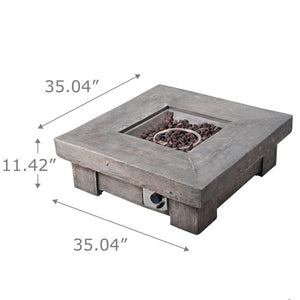 Outdoor Retro Wood Look Square Propane Gas Fire Pit