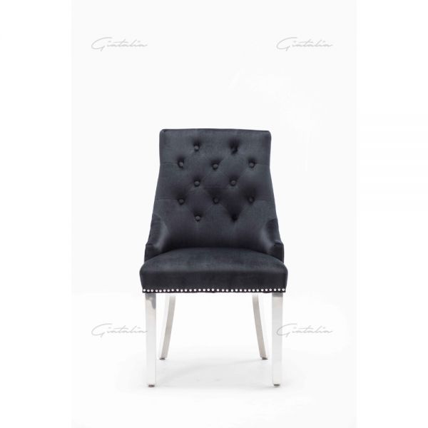 Black Italian French Velvet Chrome Knocker Back Dining Chair