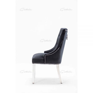 Black Italian French Velvet Chrome Knocker Back Dining Chair