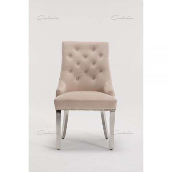 Cream Italian French Velvet Chrome Knocker Back Dining Chair