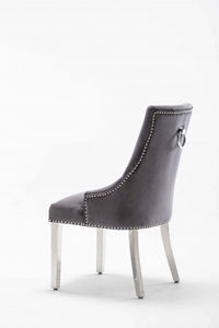 Dark Grey Italian French Velvet Chrome Knocker Back Dining Chair
