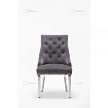 Load image into Gallery viewer, Dark Grey Italian French Velvet Chrome Knocker Back Dining Chair