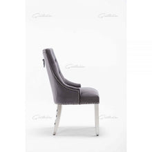 Load image into Gallery viewer, Dark Grey Italian French Velvet Chrome Knocker Back Dining Chair