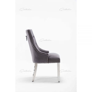 Dark Grey Italian French Velvet Chrome Knocker Back Dining Chair