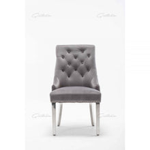 Load image into Gallery viewer, Light Grey Italian French Velvet Chrome Knocker Back Dining Chair