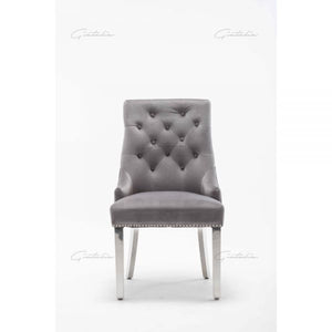 Light Grey Italian French Velvet Chrome Knocker Back Dining Chair