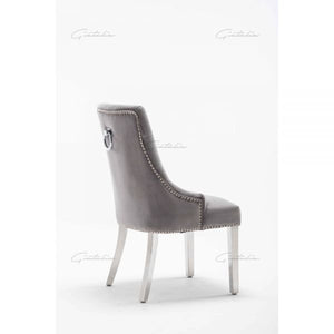 Light Grey Italian French Velvet Chrome Knocker Back Dining Chair