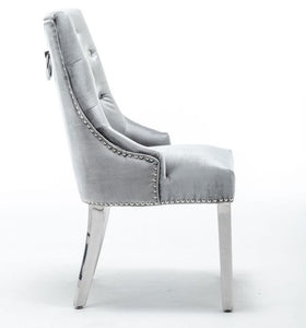 Shimmer Grey Italian French Velvet Chrome Knocker Back Dining Chair