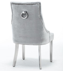 Shimmer Grey Italian French Velvet Chrome Knocker Back Dining Chair
