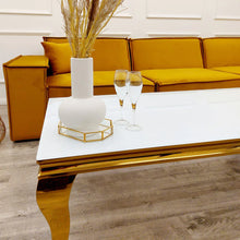 Load image into Gallery viewer, Louis Coffee Table Gold Legs with White Glass Top (130cm x 70cm)