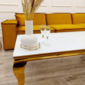 Louis Coffee Table Gold Legs with White Glass Top (130cm x 70cm)