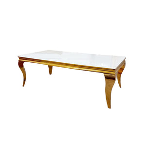Louis Coffee Table Gold Legs with White Glass Top (130cm x 70cm)